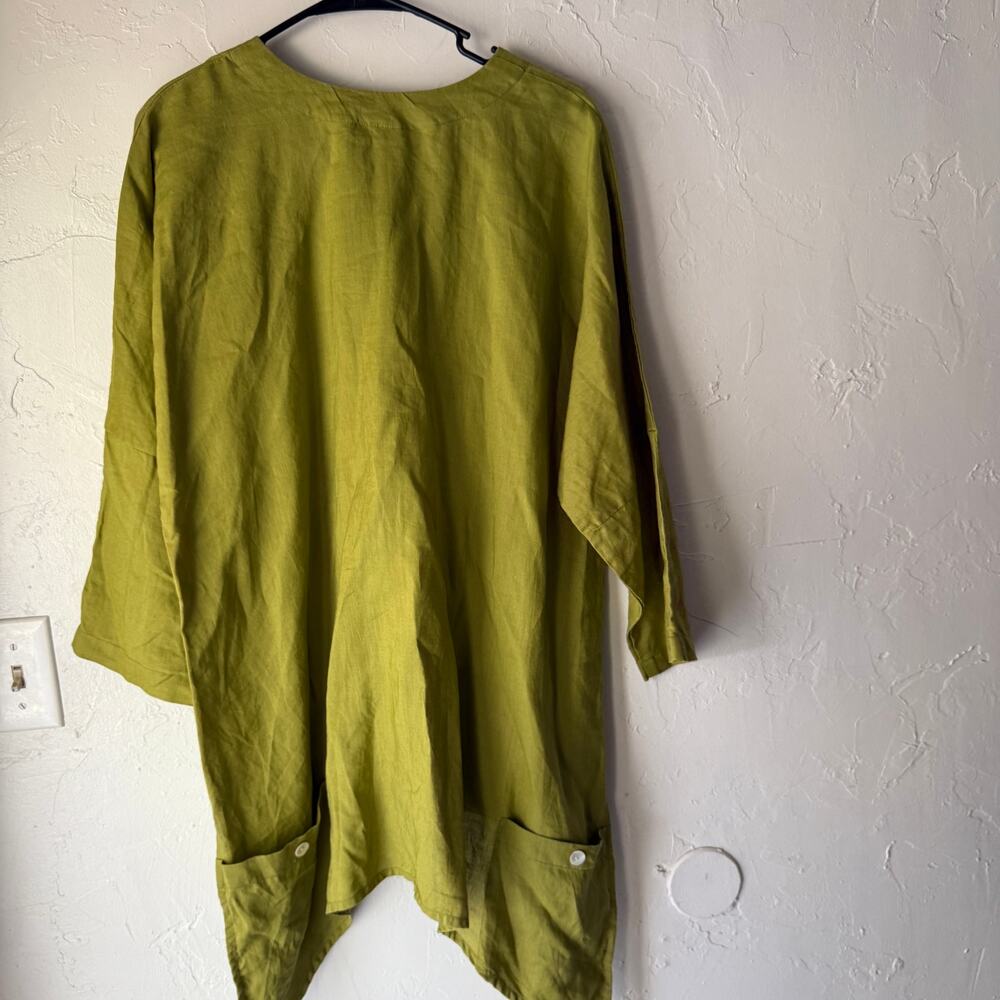 Pegasus 100% Linen Asymmetrical Tunic Top Green Reg One‎ Size Made in India - Picture 8 of 11